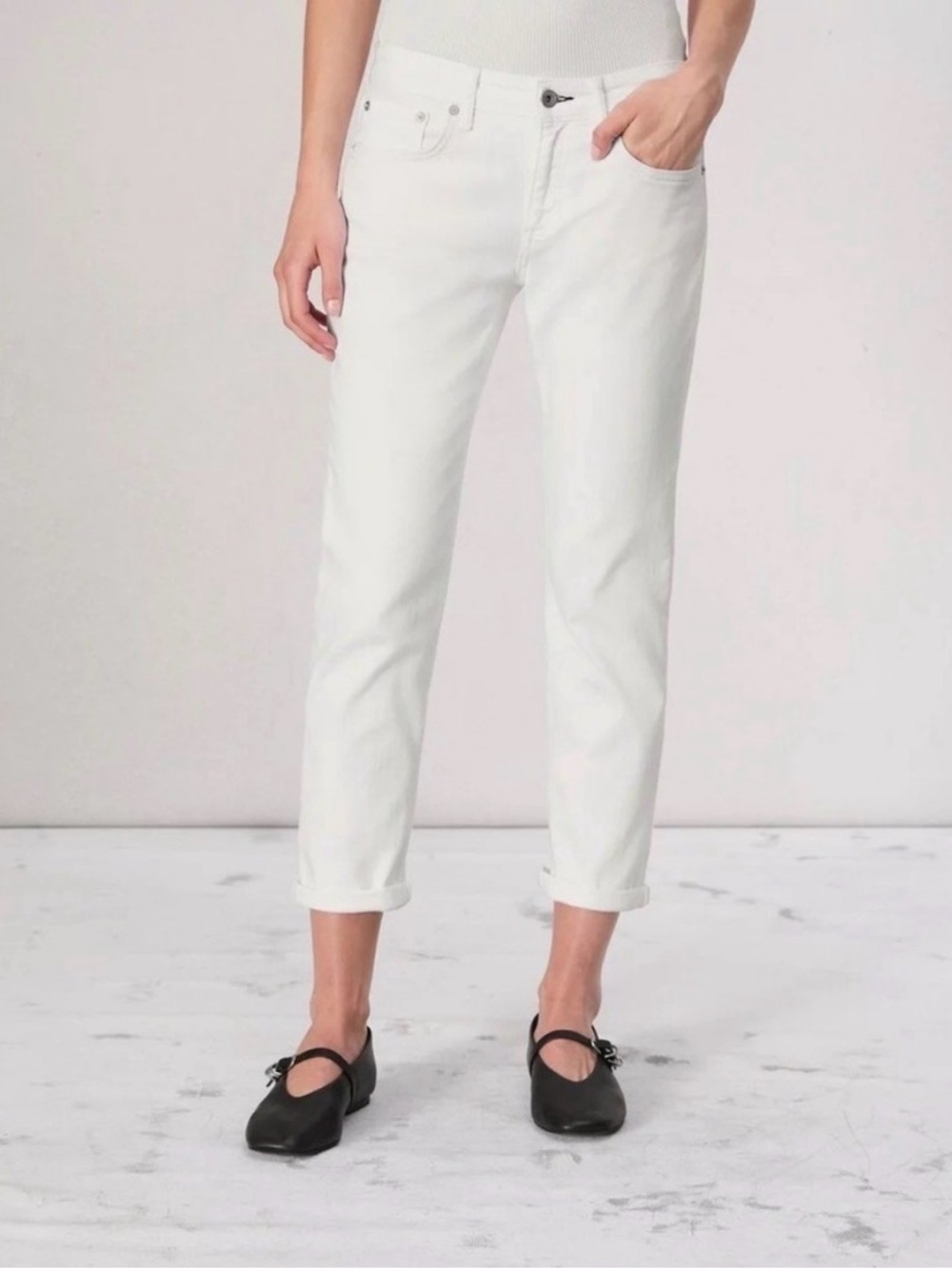 Rag &n Bone Dre Low-rise Slim Boyfriend White Denim size 25